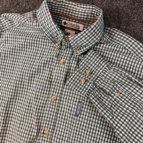 Columbia Mens Green Gingham Button Down Shirt Long Sleeve Casual Medium - Picture 1 of 10